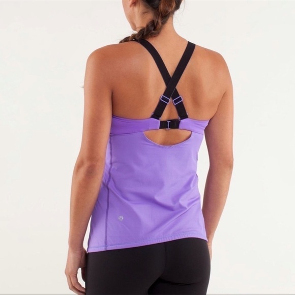 ❤️ LULULEMON Catch Me Purple Black Back Cross strap back tank A32 - Picture 5 of 14